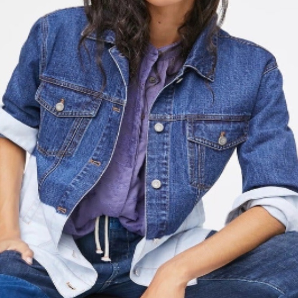 Aves Les Filles Evanna Dip-Dyed Denim Trucker Jacket Blue Size Medium